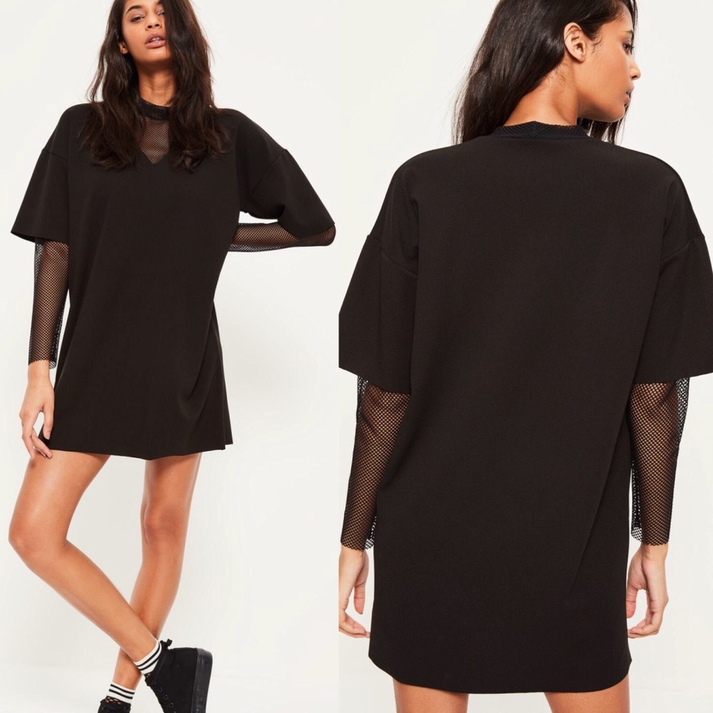 Misguided black fishnet sleeve insert shift dress